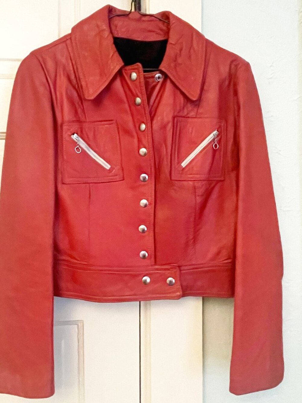 Stunning Authentic Vintage Red Leather Moto Jacket size S